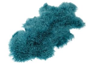 Tibet Lammfell Teppich Naturform turquoise